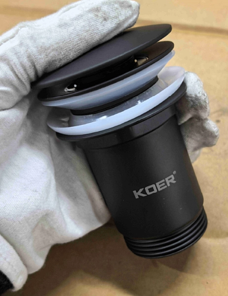 Донний клапан для раковини з переливом KOER PW-07-05 автоматичний (Click-Clack) (Колір чорний) 1 1/4'' (KR5785) - Фото - 19