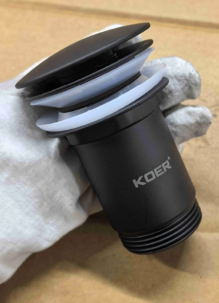 Донний клапан для раковини з переливом KOER PW-07-05 автоматичний (Click-Clack) (Колір чорний) 1 1/4'' (KR5785) - Фото - 20