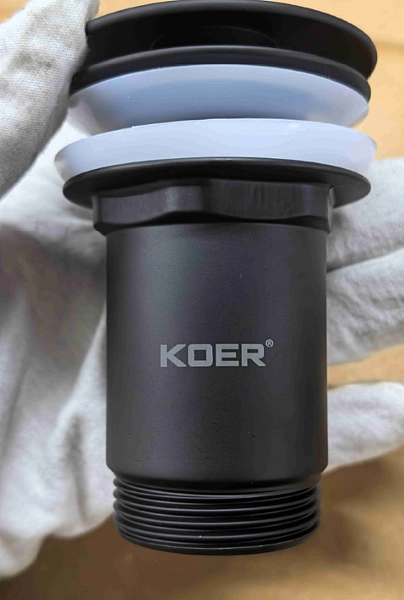 Донний клапан для раковини з переливом KOER PW-07-05 автоматичний (Click-Clack) (Колір чорний) 1 1/4'' (KR5785) - Фото - 18