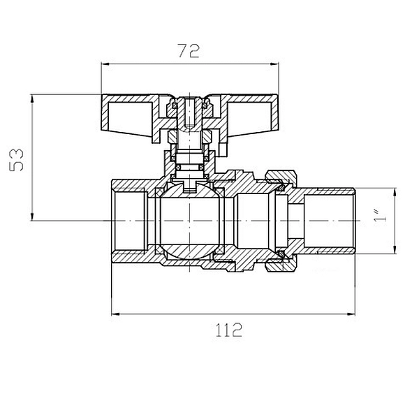 Кран з американкою KOER EXTREME KE.227-25 - 1" ручка "метелик" червона (KR5767) - Фото - 5
