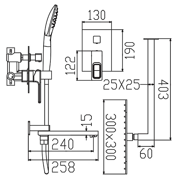 Душова система вбудована KOER KB-66009-12, 3 функції (Колір матове золото) (KR5992) - Фото - 6