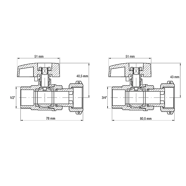 Комплект кранів для підключення газового котла KOER KR.1323 прямий (1/2"x2шт, 3/4x2шт) (KR3125) - Фото - 2