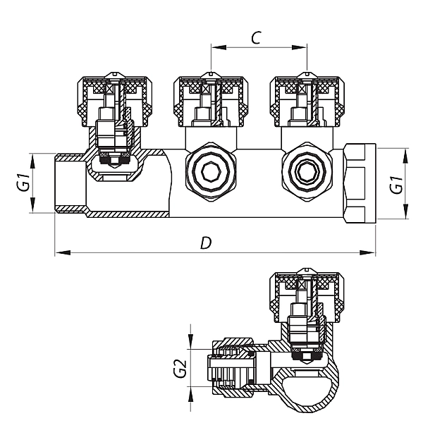 Колектор для теплої підлоги на 4 контура Koer KR.1122-4 1"x4 ways (KR2655) - Фото - 2