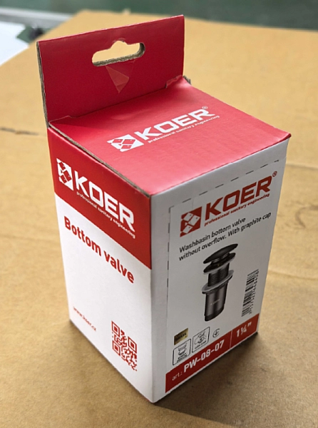 Донний клапан для раковини без переливу KOER PW-08-07 автоматичний (Click-Clack) (Колір графітовий) 1 1/4'' (KR6484) - Фото - 12
