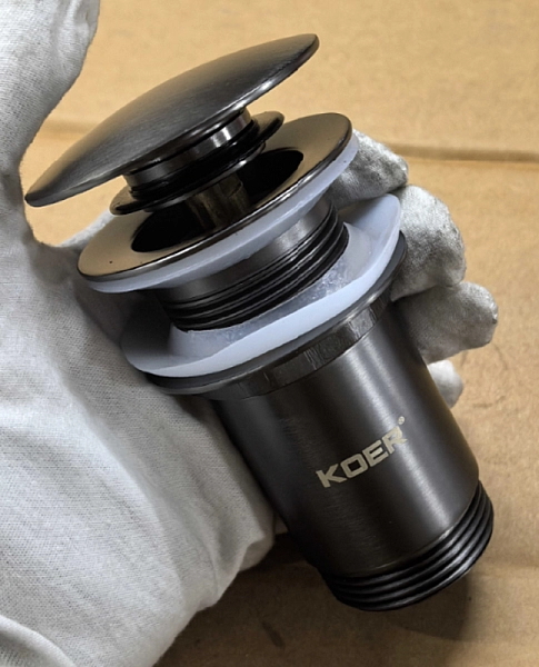 Донний клапан для раковини без переливу KOER PW-08-07 автоматичний (Click-Clack) (Колір графітовий) 1 1/4'' (KR6484) - Фото - 9