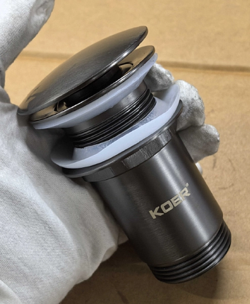 Донний клапан для раковини без переливу KOER PW-08-07 автоматичний (Click-Clack) (Колір графітовий) 1 1/4'' (KR6484) - Фото - 14