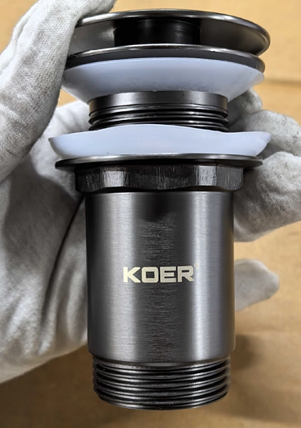 Донний клапан для раковини без переливу KOER PW-08-07 автоматичний (Click-Clack) (Колір графітовий) 1 1/4'' (KR6484) - Фото - 10