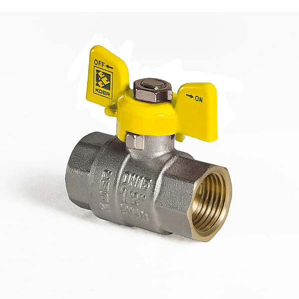 Кран кульовий KOER KR.217.G - 1/2" FF ГГМ YELLOW, ручка "метелик" жовта (KR0032) - Фото - 3
