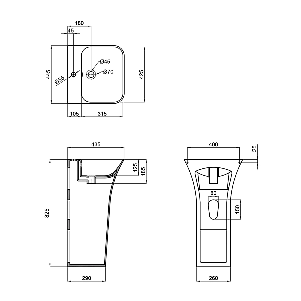 Раковина моноблок MIXXUS BEVEL-1101 450х435х830mm (отвір під змішувач, перелив) (MI6697) - Фото - 5