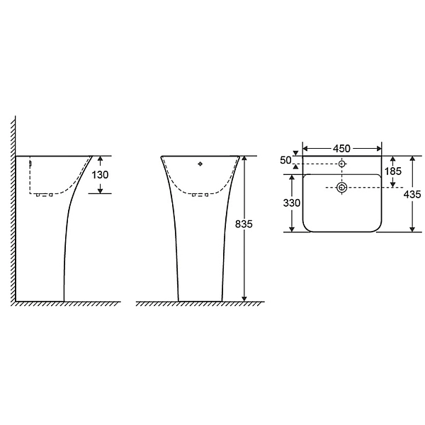 Раковина моноблок MIXXUS BEVEL-1101 450х435х830mm (отвір під змішувач, перелив) (MI6697) - Фото - 7