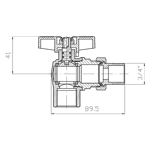 Кран з американкою кутовий KOER EXTREME KE.228-20 - 3/4" ручка "метелик" червона (KR5764) - Фото - 3