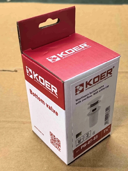 Донний клапан для раковини з переливом KOER PW-07-03 автоматичний (Click-Clack) (Колір білий) 1 1/4'' (KR5783) - Фото - 22