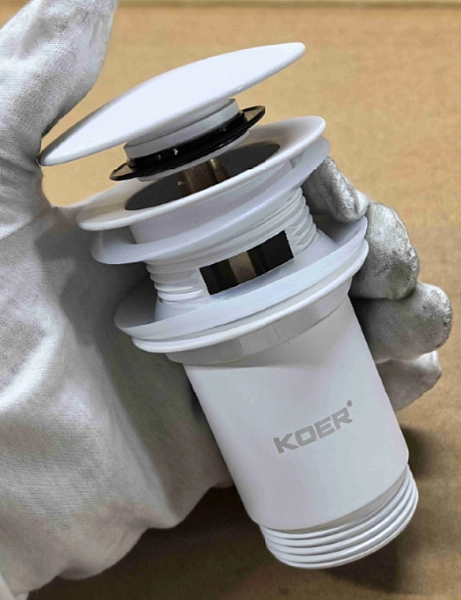 Донний клапан для раковини з переливом KOER PW-07-03 автоматичний (Click-Clack) (Колір білий) 1 1/4'' (KR5783) - Фото - 16
