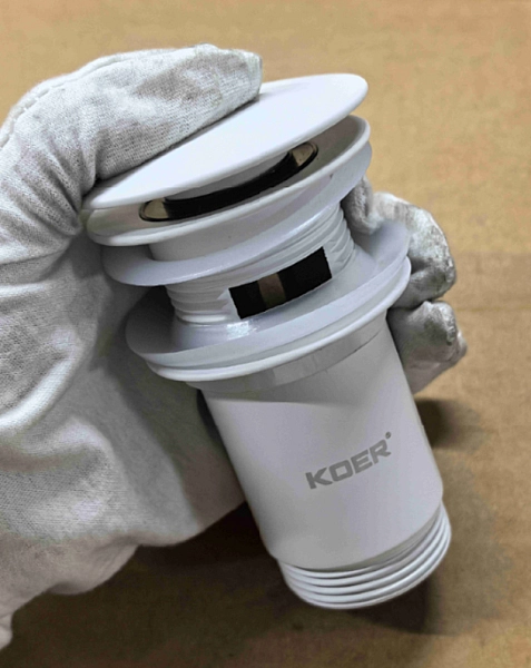 Донний клапан для раковини з переливом KOER PW-07-03 автоматичний (Click-Clack) (Колір білий) 1 1/4'' (KR5783) - Фото - 13