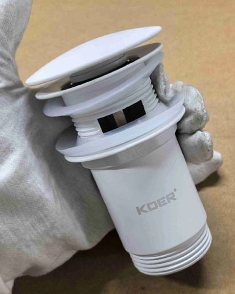 Донний клапан для раковини з переливом KOER PW-07-03 автоматичний (Click-Clack) (Колір білий) 1 1/4'' (KR5783) - Фото - 19