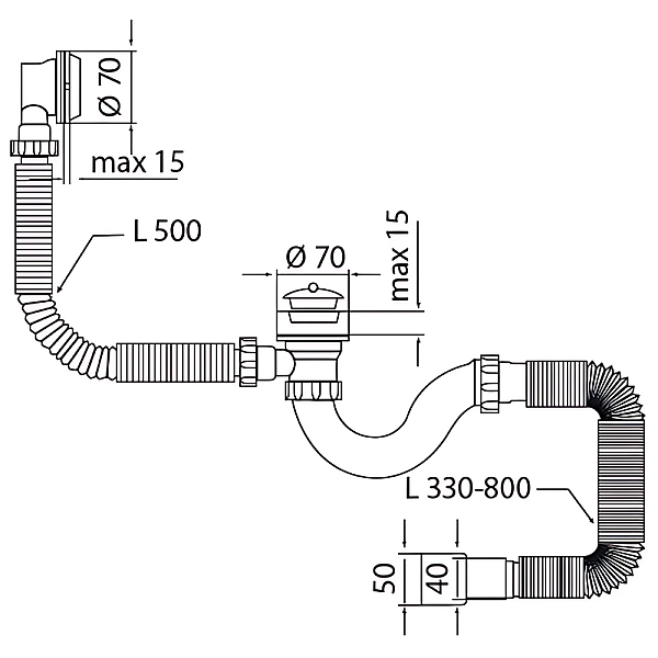 Сифон для ванни MIXXUS SV-01-A 1 1/2" прямоточний з випуском та переливом (MI8201) - Фото - 2