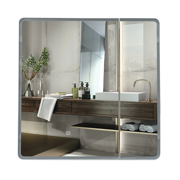 Дзеркальна шафка MIXXUS PREMIUM OLIVARY CM01-70x70x13 з LED Touch, димером, рег. яскравості (MI8295) - Фото - 13