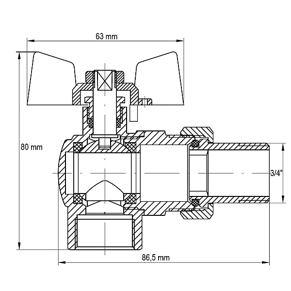 Кран з американкою 3/4" (Koer KR.228) кутовий (KR0018) - Фото - 2
