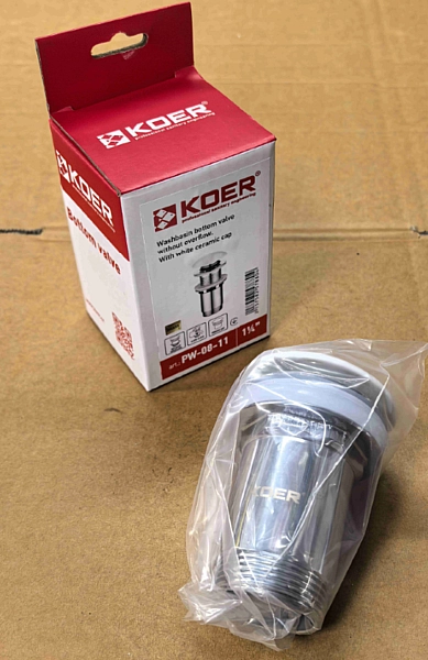 Донний клапан для раковини без переливу KOER PW-08-11 автоматичний (Click-Clack) (Біла керамічна накладка) 1 1/4'' (KR5788) - Фото - 2
