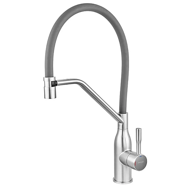 Змішувач для кухні MIXXUS PREMIUM GRAVITY 017 NUT SS COLOR REFL.GREY (Колір нержавіюча сталь+силік. вилив сірий) (MI8407)