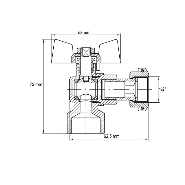 Кран кутовий з накидною гайкою Koer KR.223 - 1/2" ГГБ (KR4773) - Фото - 2