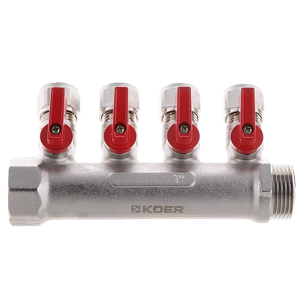 Колектор для теплої підлоги на 4 контура Koer KR.1126-4 1"x4 ways (KR2840) - Фото - 2