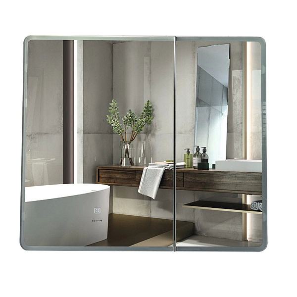 Дзеркальна шафка MIXXUS PREMIUM OLIVARY CM01-80x70x13 з LED Touch, димером, рег. яскравості (MI8296) - Фото - 3