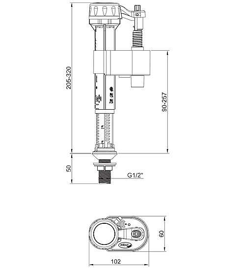 Арматура наповнювальна KOER KT-0103-1/2" з НИЖНІМ підведенням та латунним різьбленням 1/2" (KR5608) - Фото - 3