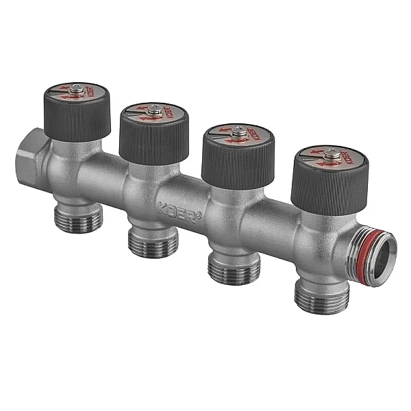 Колектор вентильний без фітингу 3/4"x3/4"x3/4"x4 WAYS (KOER KR.1128-4) (KR5873)
