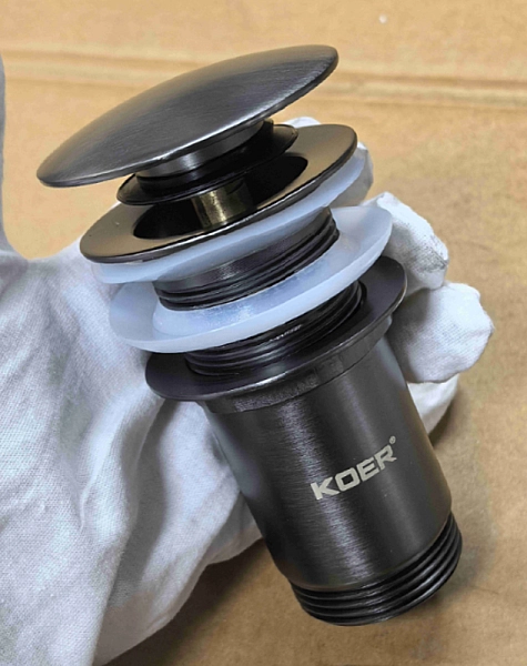 Донний клапан для раковини з переливом KOER PW-07-07 автоматичний (Click-Clack) (Колір графітовий) 1 1/4'' (KR6483) - Фото - 5