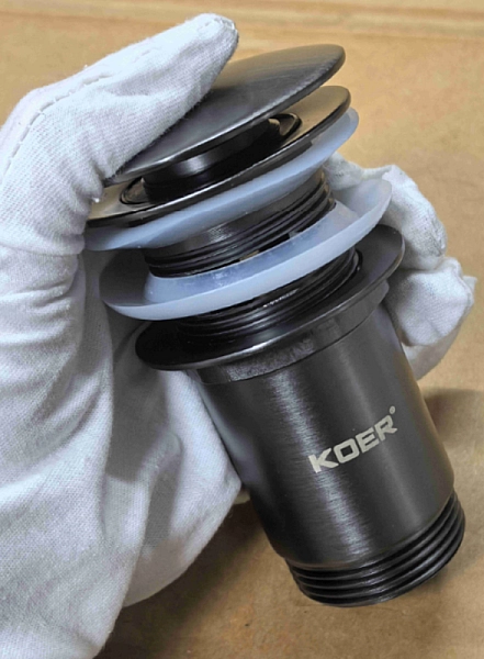 Донний клапан для раковини з переливом KOER PW-07-07 автоматичний (Click-Clack) (Колір графітовий) 1 1/4'' (KR6483) - Фото - 3