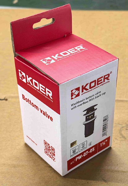Донний клапан для раковини з переливом KOER PW-07-07 автоматичний (Click-Clack) (Колір графітовий) 1 1/4'' (KR6483) - Фото - 12