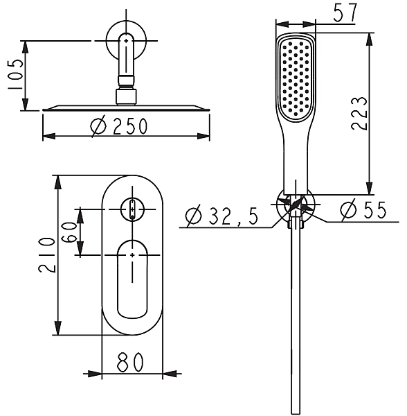 Душова система вбудована KOER KB-62028-01, 2 функції (Колір хром) (KR6008) - Фото - 6