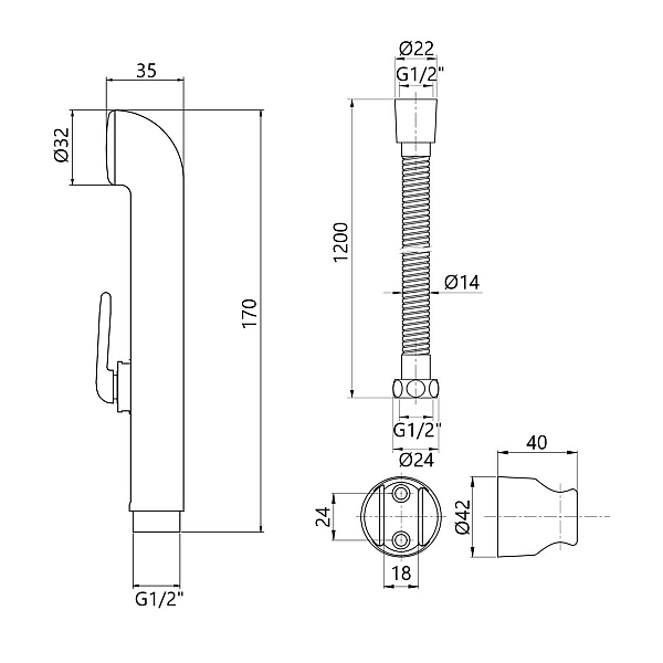 Набор для гігієнічного душу Qtap Inspai-Varius округлий QTSETCRMA021 Chrome/Grey (Set) - Фото - 2