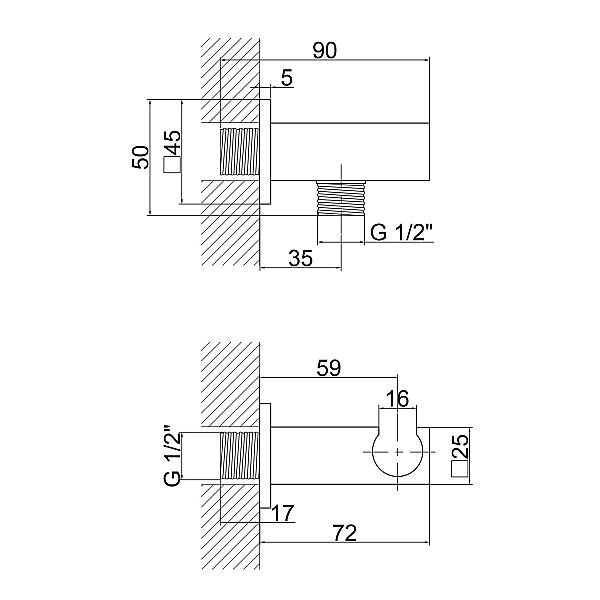 Підключення з тримачем для шланга Qtap Spojeni прямоугольне QTCRMBH130 Chrome (Fixsit) - Фото - 2