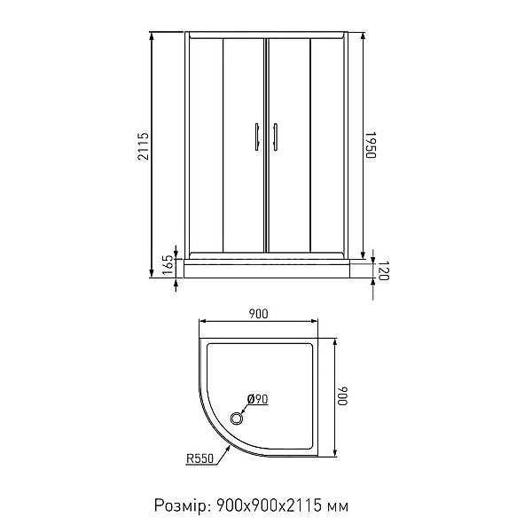 FEN0301PDEV NYMFA (NEW) Душова кабіна + піддон FTR0609, скло груша (шиншила), 900x900 (2уп) (1 сорт) - Фото - 2