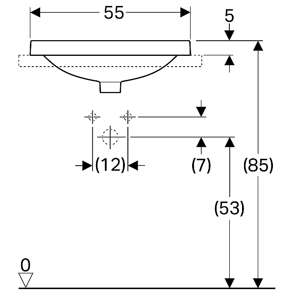 500.741.01.2 VariForm Умивальник прямокутний, 55х45см, що вбуд.в стільницю, з 1 отв. під змішувач, з переливом, глазурований знизу,  білий глянець (1 сорт) - Фото - 4