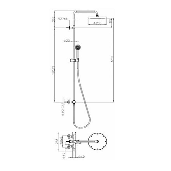 L10049 030 ELIOS Душова система з термостатом, верхнім та ручним душем зі шлангом, хром (1 сорт) - Фото - 2