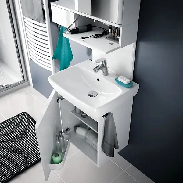 500.310.01.7 Selnova Square Раковина 50см, прямокутний, з 1 отв.під змішувач та переливом, білий глянець (1 сорт) - Фото - 5