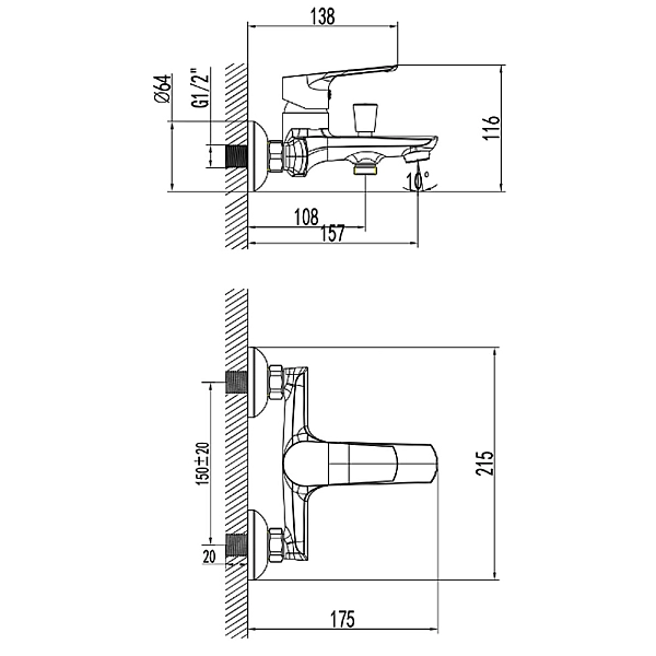 10230010 TOPIC 2.0 Змішувач для ванни, хром (1 сорт) - Фото - 2