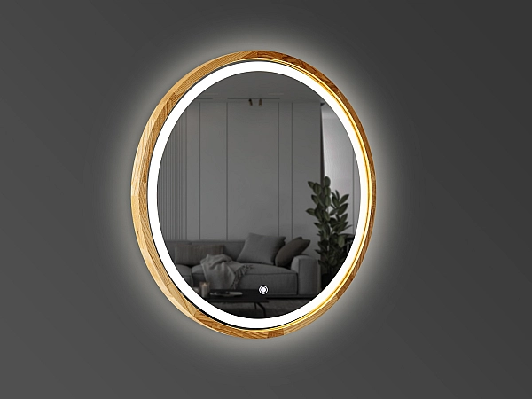 Perfection Slim Дзеркало з підсвіткою LED дуб натуральний 750мм (аурна,фронтальна,сенсорна) (1 сорт) - Фото - 2