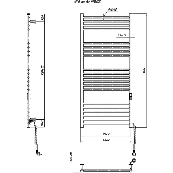 6.1.0304.06.BM Рушникосушка ел. HF Greenwich 1170х530 чорний мат, в комплекті з прих.підкл (1 сорт) - Фото - 4