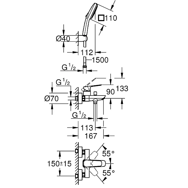 1018140000 Cubeo Змішувач одноважільний для ванни з ручним душем, хром (1 сорт) - Фото - 9