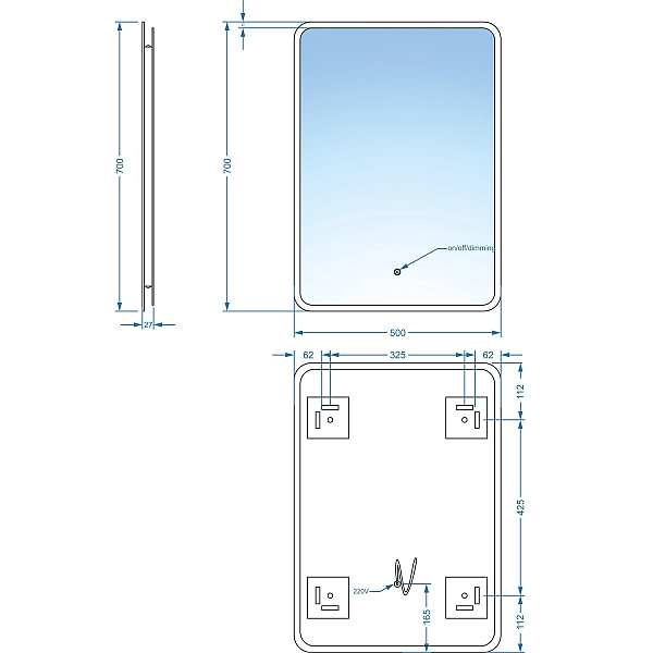 5255670 ACQUA Дзеркало 500х700 закруглене, з тачсенсором та LED підсвідкою (1 сорт) - Фото - 6