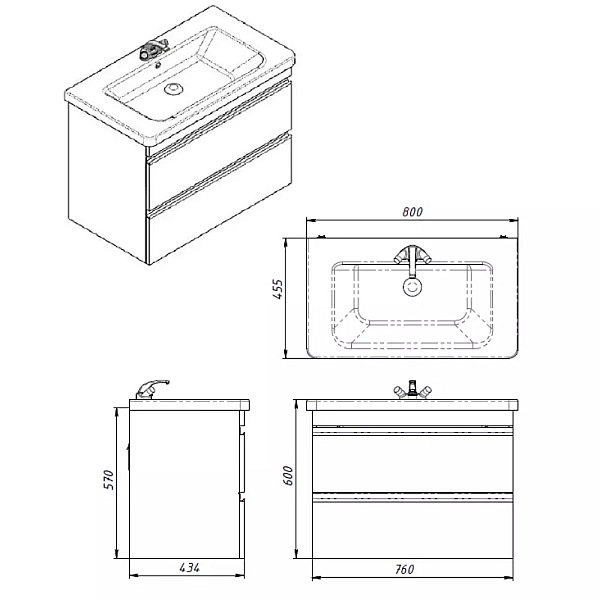 753080W FRAME Біла глянцева тумба 80см з раковиною та сифоном (1 сорт) - Фото - 5