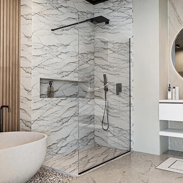 DSN120200B Style New Душове огородження Walk-In 1200x2000, чорний мат (1 сорт) - Фото - 3