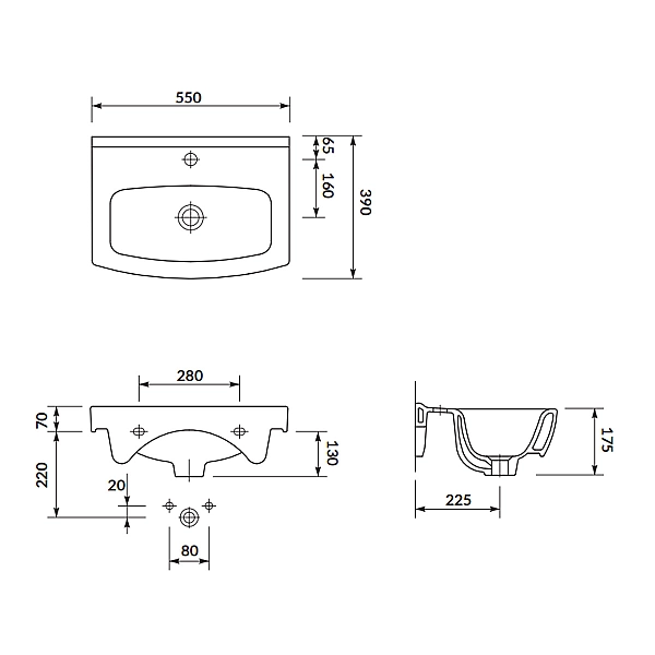 K119-079Умивальник меблевий CERSANIA 55 ONE HOLE з отвором для змішувача, з переливом, білий глянець (картон) ( CCWF1009850001 ) (1 сорт) - Фото - 3