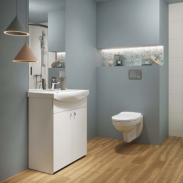 K119-077 CERSANIA Умивальник меблевий 60 ONE HOLE з отвором для змішувача, з переливом, білий глянець (картон) (1 сорт) - Фото - 4