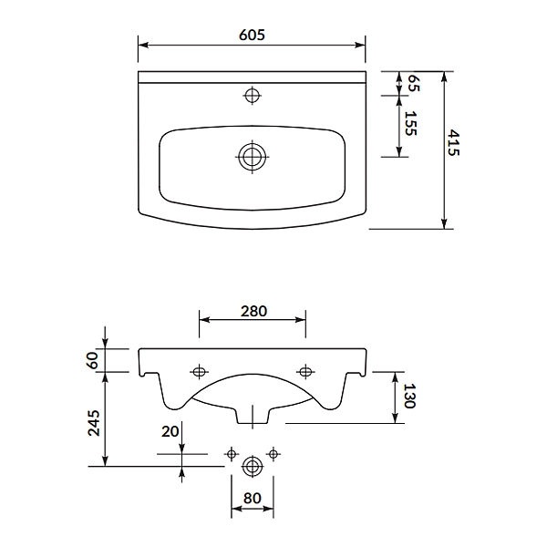 K119-077 CERSANIA Умивальник меблевий 60 ONE HOLE з отвором для змішувача, з переливом, білий глянець (картон) (1 сорт) - Фото - 3