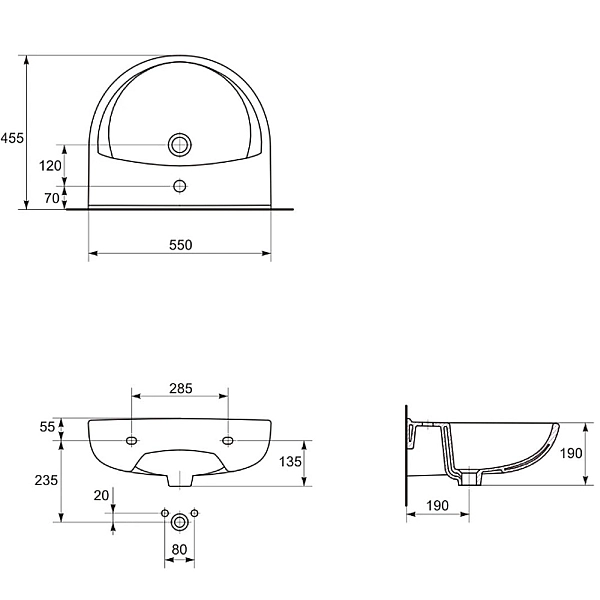 K08-261 PRESIDENT Раковина 55 ONE HOLE з отвором для змішувача (картон) (1 сорт) - Фото - 4